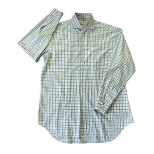 Brioni Modern LS Button Up Shirt Italy Made Plaid Green Size Medium Men
